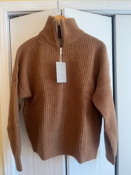 NWT EVERLANE The Half-Zip Sweater in Luxe Merino — S • Deep Camel - Picture 2 of 10